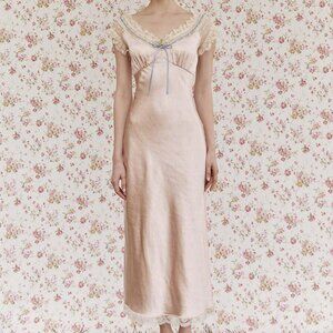 Soft Pink Lace-Trim Maxi Dress By Lacemade